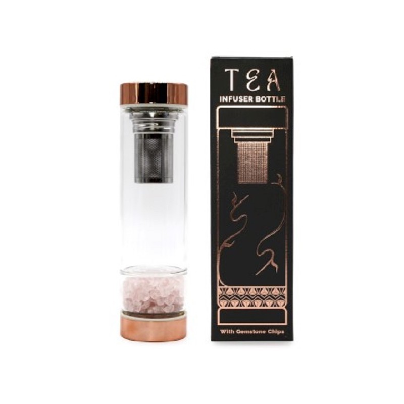 Steklenica za čaj iz kristalnega stekla s kamni rožnatega kremna - AKCIJA -10 %